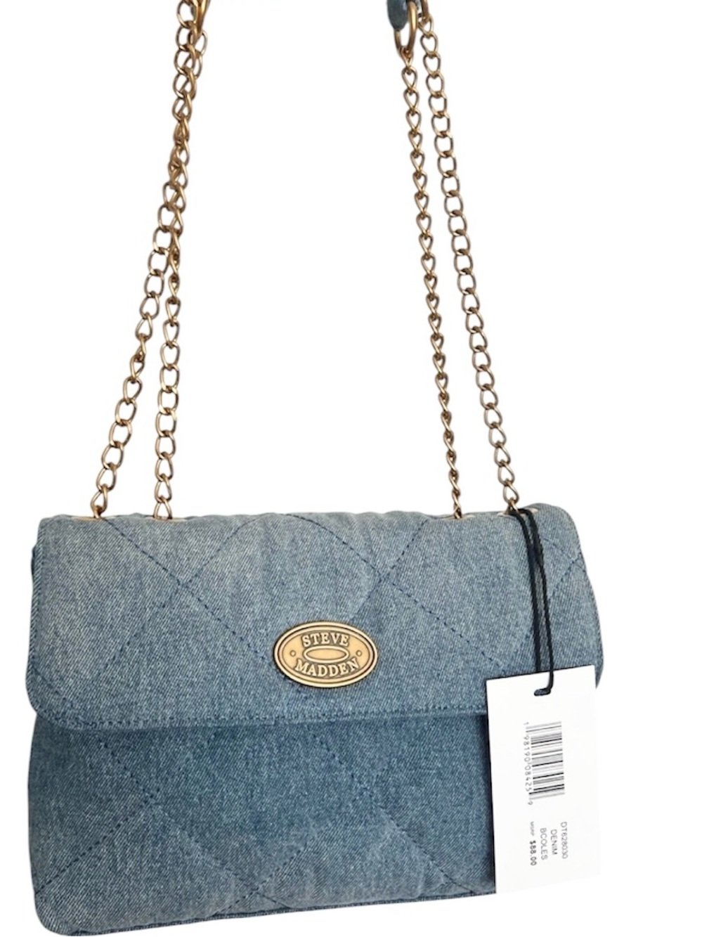 NWT Steve Madden Quilted Denim Crossbody with Gold Chain $88
